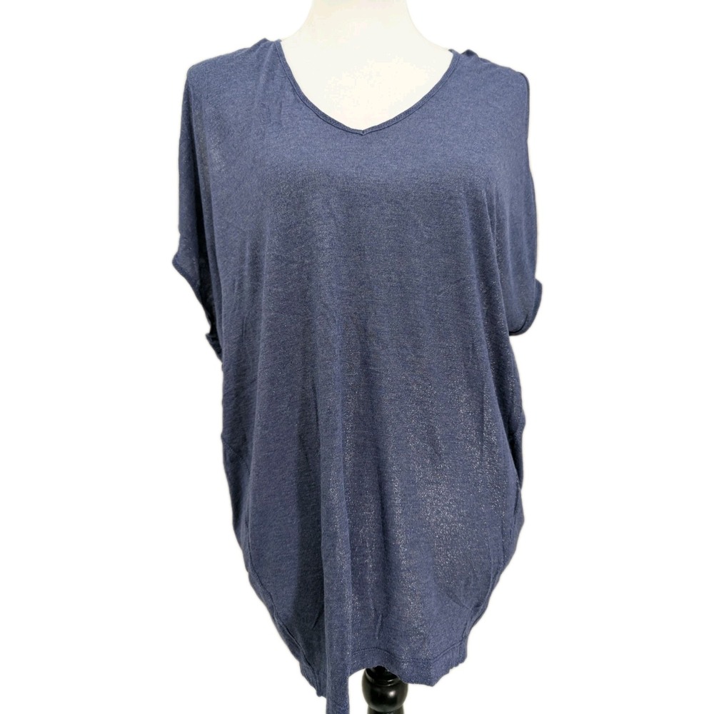 DKNY Jeans Purple Shimmer Top Cold Shoulder Sleeves Women's Size Small
